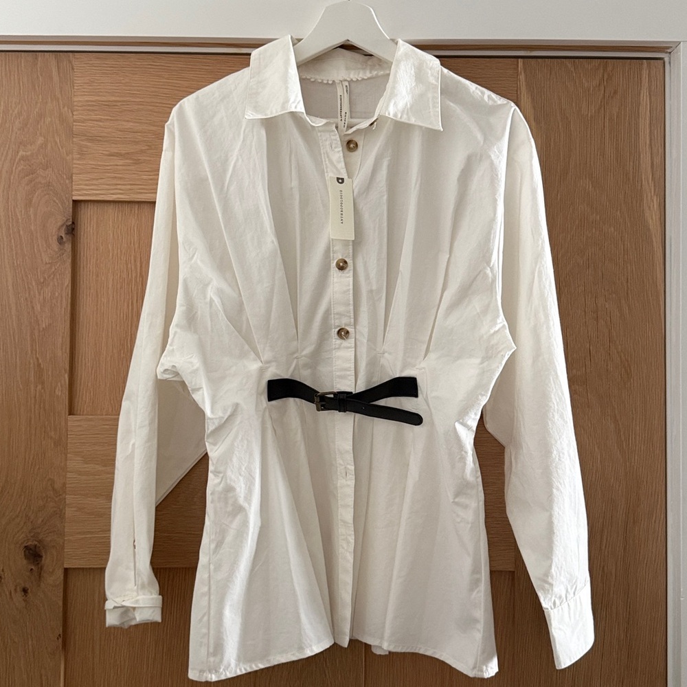 Anthropologie Belted Buttondown Shirt, Off-White/ Cream, US Size 6 NWT - Picture 5 of 7